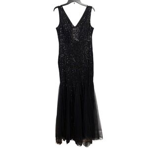 Black Sequin Mermaid Prom Dress XL Tulle Formal Gown V Neck Evening Gala